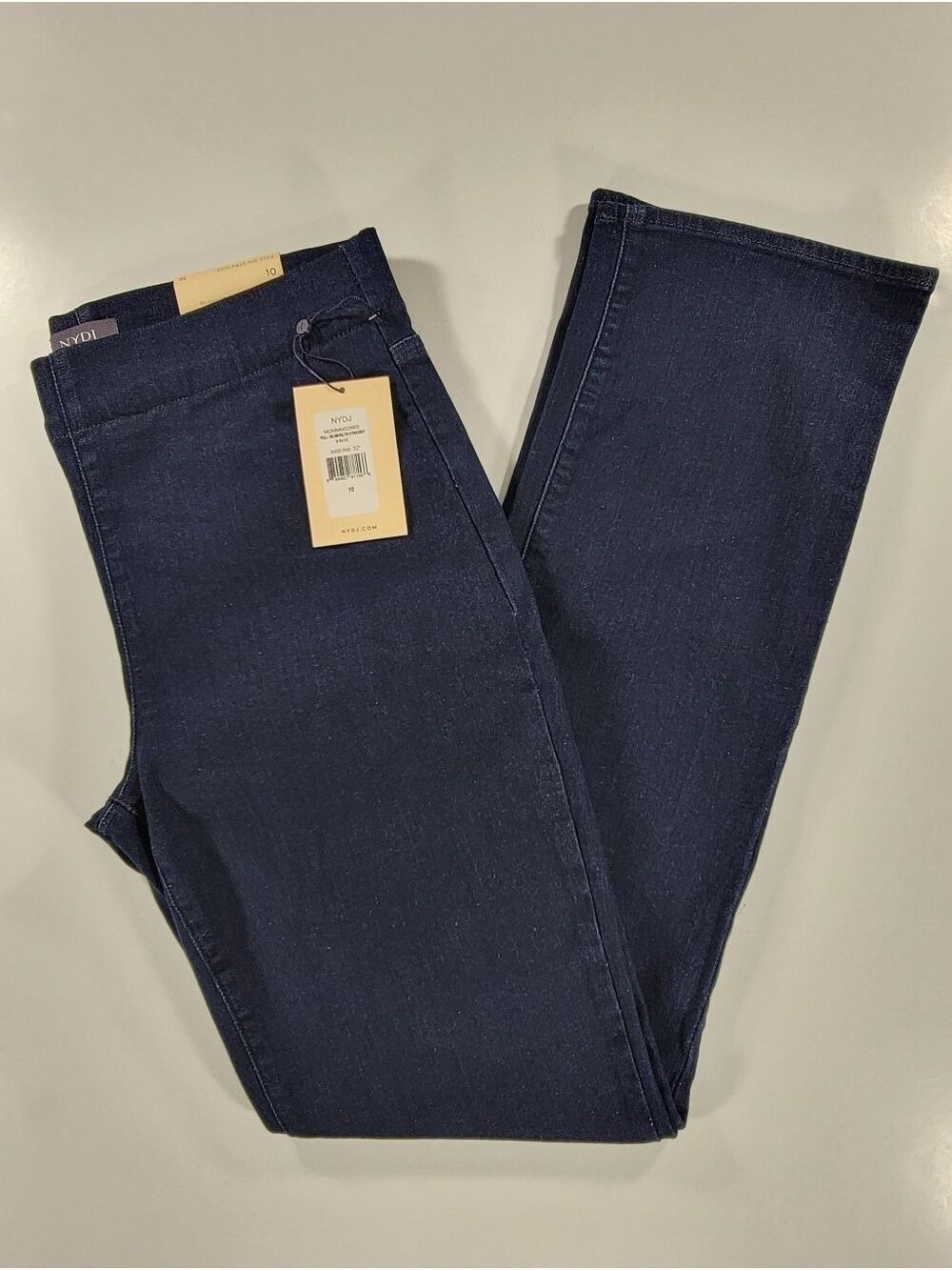 NEW NYDJ Marilyn Pull On Straight Leg Jeans Womens 10 Small Dark Blue Wash 32"